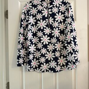 Lulu-B Navy Long Sleeve Top with White & Pink Daisy Print